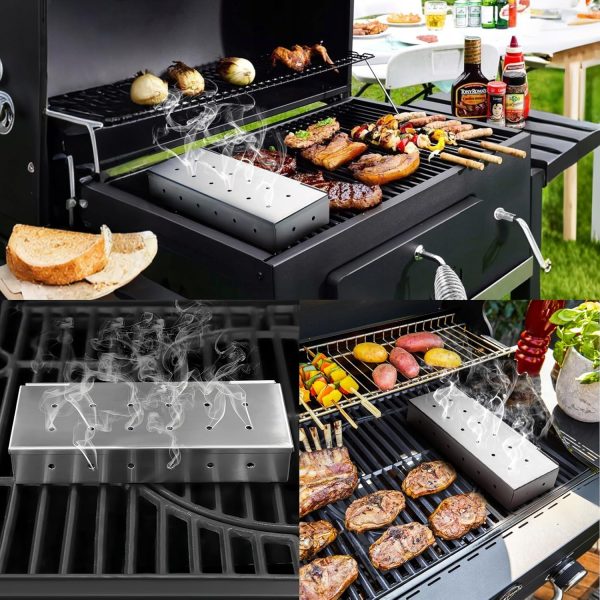 MFXMF Smoker Box Stainless Steel Grill Wood Chips Flavor-4