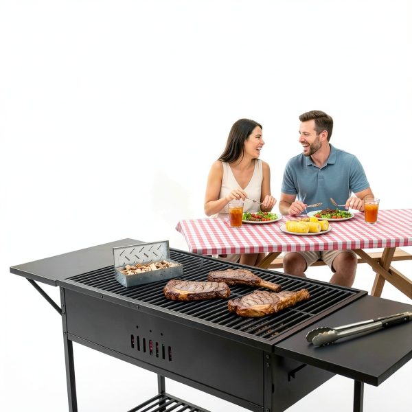 Fving Smoker Box Stainless Steel Hinged Lid Wood Chips-4