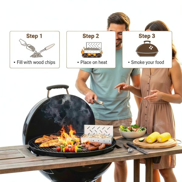 Fving Smoker Box Stainless Steel Hinged Lid Wood Chips-2