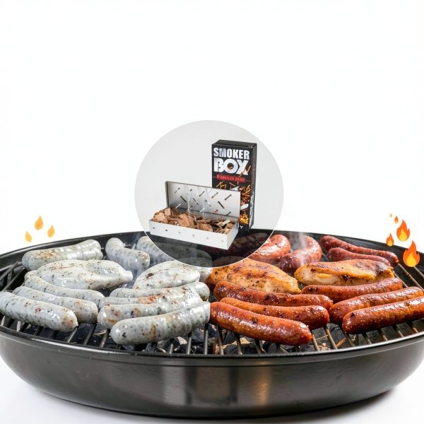 Fving Smoker Box Stainless Steel Hinged Lid Wood Chips-3