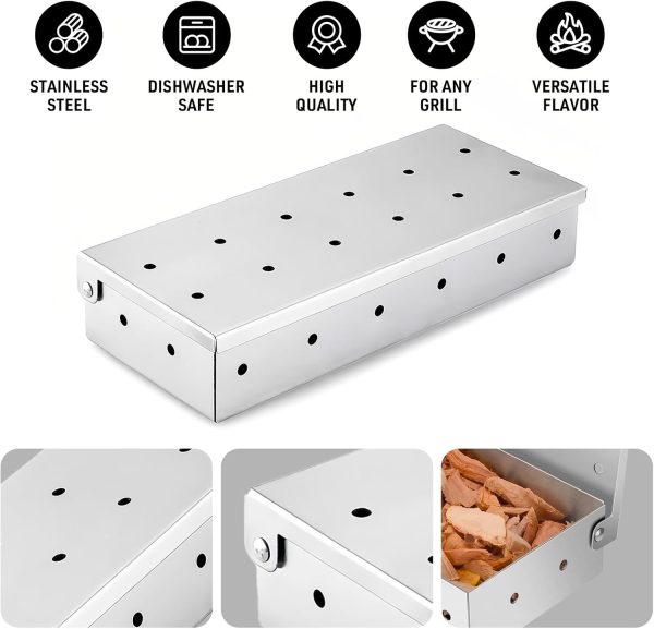 MFXMF Smoker Box Stainless Steel Grill Wood Chips Flavor-3