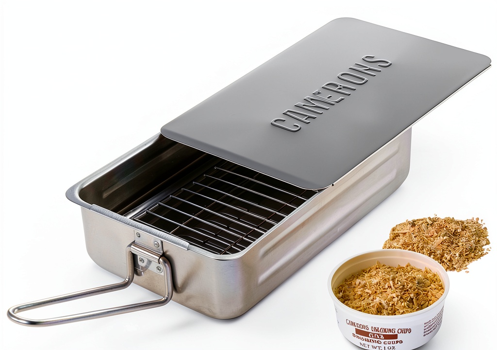 Installing Camerons Stovetop Smoker Stainless Steel Indoor Outdoor on a wooden kitchen counter
