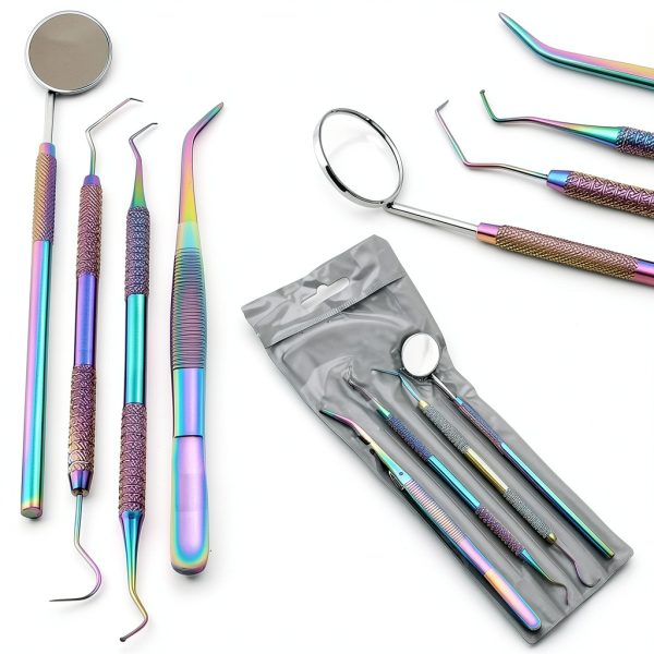 OdontoMed2011 Dental 5-Piece Steel Kit with Mirror Probe Tweezer-0
